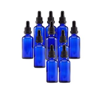 Flaconi Contagocce in Vetro Blu 30 ml, Set da 10 Bottiglie con Pipetta, 2 Pipette da 3 ml, 2 Imbuti e Etichette, Contenitori per Oli Essenziali, Aromaterapia, Cosmetici, Profumi e Viaggi