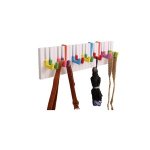Appendiabiti da Parete con 16 Ganci Pieghevoli Colorati, 60 x 15 cm, Attaccapanni da Muro Salvaspazio in Legno, Portachiavi e Porta Cappelli per Ingresso, Camera, Bagno e Cucina