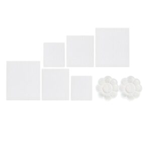 Set 6 Tele per Dipingere in Cotone 100% con Telaio in Legno di Pino – 2 Tele 24x29 cm, 2 Da 20x20 cm e 2 Da 15x15 cm – Include 2 Tavolozze e Ganci – Per Acrilico, Olio, Acquerello e Tempera