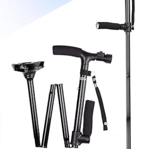 SUEH DESIGN Bastone da passeggio pieghevole con luce a LED per uomo e donna, altezza regolabile, bastone da passeggio pieghevole per anziani con manico laterale