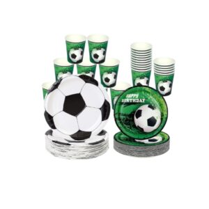 Set Festa Calcio 72 Pezzi – 24 Bicchieri da 250 ml, 24 Piatti da 23 cm e 24 Piattini da 18,5 cm – Stoviglie Monouso per Compleanno a Tema Calcio, Party Sportivi e Eventi per Bambini