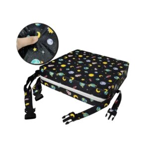 Seggiolino Rialzante per Bambini da Sedia, Cuscino Rialzo per Tavolo da Pranzo con Cinghie Regolabili, Seduta Portatile Sfoderabile e Lavabile, Tema Spazio con Astronauti e Pianeti