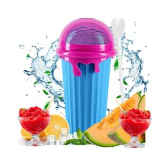 Tazza per Granite e Frullati in Silicone Alimentare con Liquido Refrigerante Integrato – Cannuccia e Cucchiaio 2 in 1 – Bicchiere Fai da Te per Frappè, Milkshake, Succhi e Gelato – Colore Blu