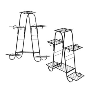 Set 2 Portapiante in Metallo Nero a 6 Ripiani – Scaffale Portavasi da Interno ed Esterno, Supporto per Piante e Fiori per Balcone, Terrazza, Giardino e Soggiorno