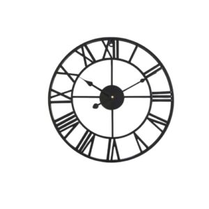 Orologio da Parete Nero 60 x 60 cm, Design Moderno Industriale con Numeri Romani, Orologio in Metallo Quasi Silenzioso, Decorazione per Soggiorno, Camera da Letto, Cucina e Ufficio
