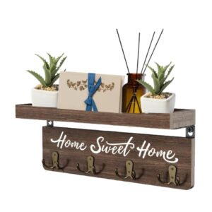 Appendichiavi da Parete con Ripiano in Legno e 4 Ganci Doppi – Organizer Vintage Salvaspazio per Ingresso, Corridoio e Casa – Portachiavi da Muro Decorativo con Mensola per Lettere e Accessori