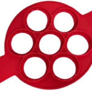 Stampo per Pancake in Silicone, per Padella, induzione, Circolare, Stampo per Uova Occhio di Bue, Facile da Pulire, Rosso, Facile da Girare, microonde, Misura Perfetta, Fino a 7 alla Volta