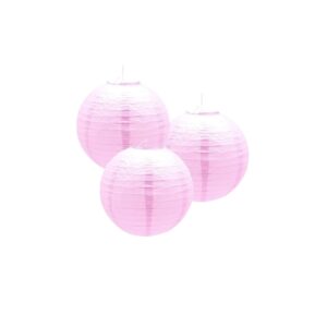 Lanterne di Carta Rosa 30 cm, Set da 3 Decorazioni Rotonde da Appendere con Struttura in Metallo, Riutilizzabili per Compleanno, Matrimonio, Baby Shower, Battesimo, Festa, Giardino ed Eventi