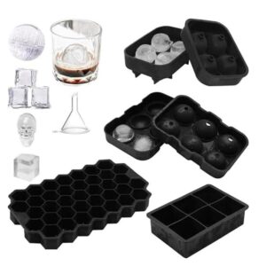 4 Pcs Cubetti Ghiaccio Silicone con Coperchio – Stampo Ghiaccio con Imbuto, Senza BPA, Facile Rilascio – Ideale per Cocktail, Whisky e Bevande – Nero