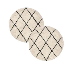 Coppia di Tappeti Rotondi a Pelo Lungo Ø 140 cm, Motivo Berbero Beige e Nero, Morbidi, Spessore 3 cm, Retro in Cotone, Adatti a Riscaldamento a Pavimento