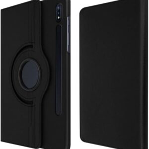 Custodia per Samsung Galaxy Tab S7+ 12.4" SM-T970/T975 – Cover Protettiva in Pelle PU Nera con Rotazione 360°, Supporto Stand Regolabile, Auto Wake/Sleep