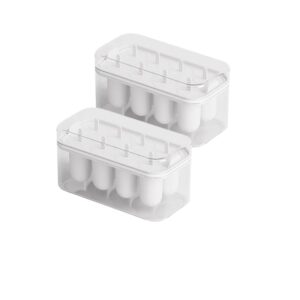 Set da 2 Contenitori per Ghiaccio con Coperchio Antipolvere – Stampo per Cubetti di Ghiaccio in PET, ABS e PP Alimentare – Stampo per Ghiaccioli in Silicone Alimentare Riutilizzabile – Bianco