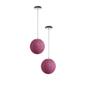 Set 2 Lampade a Sospensione in Rattan e Bambù, Paralume Intrecciato a Mano, Lampadari da Soffitto E26/E27, Cavo Regolabile, Stile Naturale e Boho per Cucina, Soggiorno, Camera da Letto