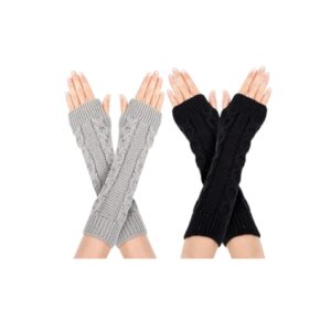 2 Paia Guanti Invernali Donna Senza Dita, Guanti Lunghi in Maglia Elasticizzata, Scaldapolsi e Manicotti per Mani e Avambracci, Guanti Mezza Dita per Smartphone, Casa e Outdoor