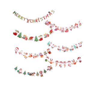 Striscioni Natalizi Decorativi 7 Pezzi, Bandiere di Natale in Carta con Babbo Natale, Elfo, Pupazzo di Neve e Albero, Decorazioni Natalizie per Parete, Porta, Finestra, Casa e Festa