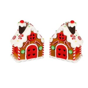 Casette Natalizie Luminose in Resina, Set 2 Pezzi Stile Fiabesco, Mini Case di Natale Decorative con Luci Interne, Ornamenti da Tavolo per Casa, Mensole e Mobili